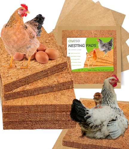 3X-Thick Nesting Pads for Chicken Coop (12"x12"), 5 Reusable Hen Laying Pads and 5 Moisture-Proof Paper, Washable & Biodegradable Hemp Bedding Mat for Hygiene & Egg Protection