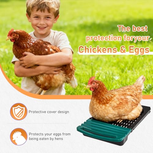 Outvita Chicken Nesting Boxes, 3 Compartments Metal Nesting Boxes for Chickens with Metal Legs, Wall/Floor Mount for Laying Eggs with Swing Perch and Roll Away Egg Collection for Chicken Coop, Green