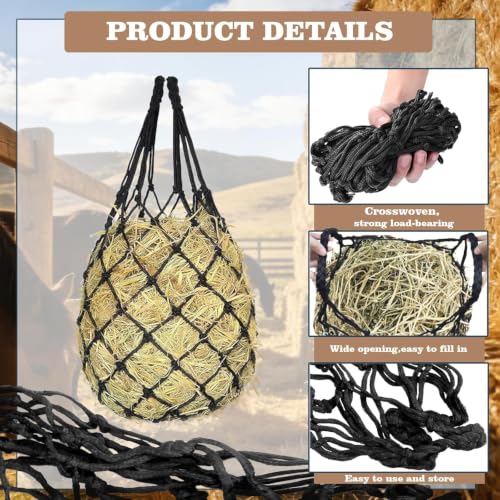 2PCS Slow Feed Hay Nets for Horses | Hanging hay feeders for stalls, trailers and travel; slow-feed design - color: Grey