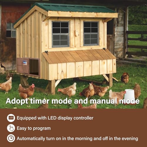 Automatic Chicken Coop Door with Timer, Side Opening Large Entry for Chickens, Battery Operated Or USB Powered, Anti-Pinch Sensor, LCD Display, Easy Installation Poultry Door - color: Coffee