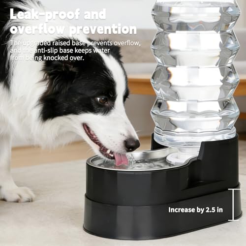 RIZZARI 9L Elevated Dog Water Dispenser: Filtered Gravity Waterer | Stainless Steel Bowl /Gravity Fed/No Power Needed/ Anti-Spill Base/Senior Dogs & Large Breeds/Indoor/Outdoor - color: Premium Black, size: 9L