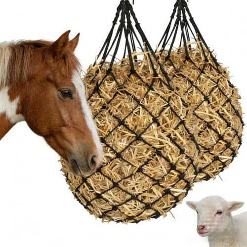 2 pcs 40" Hay Net for Horses, Made from Durable Nylon Rop, Regulate Intake of Hay hence Improve Digestion,for Horses Goat Sheep Hanging Slow Feed Hay Bag (Black) - color: Black