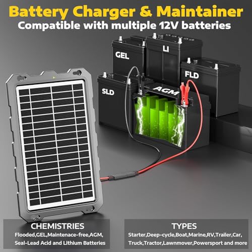 SUNAPEX 10W 12V Solar Car Battery Trickle Charger & Maintainer | Waterproof Portable Solar Panel Kit | Prevents Overcharging with Smart Controller | Fits 12V Batteries for Boats, RVs & More - size: 10W