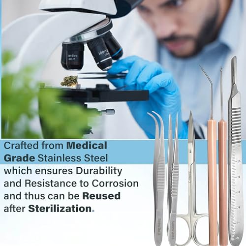 A2ZScilab Plant Study & Plant Research Kit, 30 PC - Botany Dissection kit for Lab & Field Study - Stainless Steel Scissors, Forceps, Magnifying Glass, Dropper + FREE Sharp Blades & Ruler in a Case NEW