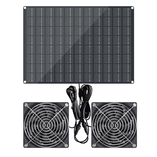 Solar Powered Fan, 15W Waterproof Solar Panel Exhaust Intake Monocrystalline Fan with 9.8Ft On/Off Cable for Outside/Inside Shed, Chicken Coop, Coop&Warehouse&Greenhouse, Doghouses Cooling Ventilation