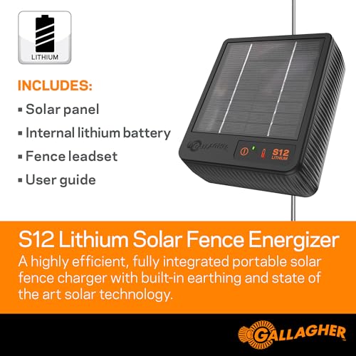 Gallagher S12 Solar Fence Charger + Digital Volt Meter | 0.12 Joule Electric Fencer for 0.6 Miles | Built-in Earthing & Voltage Tester for Quick Fence Setup and Easy Fault Detection