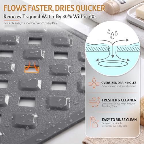 Yimobra Bathtub Mat Non Slip, Super Strong Suction Cups, 28"X16" Long Shower Mat with Drain Holes, Machine Washable Fast Draining Bath Mats, Bathroom Essentials,Gray - color: Gray, size: 27.5 X 15.5 Inch