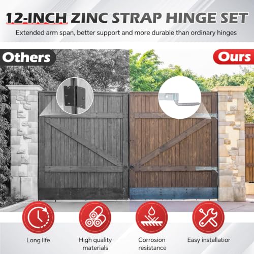 4 Packs 8'' Zinc Strap Hinge for Gates, Heavy Duty Gate Strap Hinge Zinc Plated with L-Screw (M16 × 125mm) for Barns Tool Sheds and Other Swing Doors, Galvanized - style: 4pcs L-shape-8''