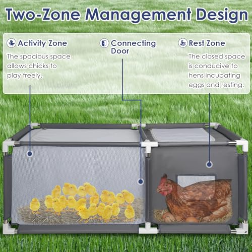 49.6"x19.7"x19.7" Brooder Box for Chicks with Dual Zipper Doors, Oxford Fabric & Mesh Chicken Brooder Box with Two-Zone, Small Animals Playpen Indoor Outdoor for Chicks, Ducks, Kitten, Puppy, Rabbits