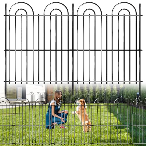 25 Panels No Dig Decorative Garden Fence, 32in(H) X 50ft(L) Tall Dog Fence Outdoor for Yard, Rustproof Metal Wire Garden Fencing Animal Barrier with Ground Stakes, Temporary Fencing for Patio Outdoor - color: Black, size: 25 Pieces, 32in(H) x 50ft(L)