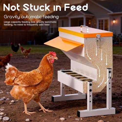 No Waste Automatic Chicken Feeder, 16L Metal Chicken Feeder | Duck Feeder for Outdoor, Large Poultry Feeder with Adjustable Stand & 5 Feeding Ports