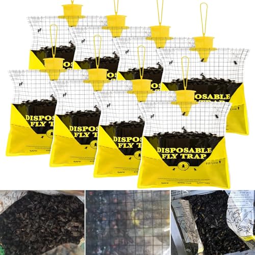 8 Pack Outdoor Fly Trap Bags Hanging - 8 * 30g Bait, Durable, Effective | Bug Hunter Catcher Killer Repellent for Stable Horse Barn & Farm | Disposable | Easy to use | Large Capacity - size: 8 pack