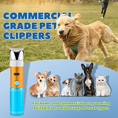 Dog Clippers for Grooming 400W with Rechargeable 5h-Standby Battery | Low Noise < 50db, Cordless Heavy-Duty Pet Hair Shaver Kit, with 2 Sharp & Detachable Blades of 3MM&6MM, Blue - size: 400W