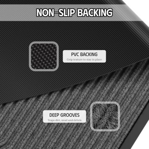 Front Door Mat, Non-Slip Heavy Duty Indoor Outdoor Doormat, 3'x5' | Light Grey Striped, Absorb Moisture & Dirt, Low Profile, Non-Slip Backing, All Weather, Indoor Outdoor Floor Mat for Entryway - color: Light Grey Striped, size: 3' x 5'