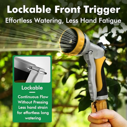 RESTMO Garden Hose Nozzle, Heavy Duty Metal Water Hose Nozzle with 7 Adjustable Spray Patterns, High Pressure Hand Sprayer with Flow Control, Best for Watering Plant & Lawn, Washing Car & Pet, Yellow - color: Yellow