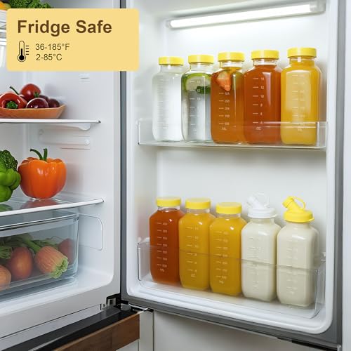 Reusable Glass Juice Bottles with Airtight Lid, 16 oz Glass Pitchers with Pour Dispenser, 500ml Milk Storage Containers for Fridge, Water Bottles for Travel - size: 8 pack