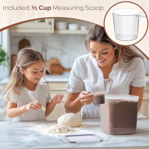ComSaf Airtight Brown Sugar Containers with Terra Cotta Saver 2.6Qt 2Pack | Plastic Food Storage Canister with Lid, Sugar Flour Cereal Oats, Pantry Kitchen, Stackable Brown Sugar Keeper, Label & Scoops - size: 2.6Qt-Square