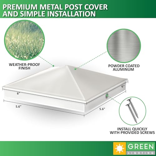 GreenLighting 6x6 Aluminum Pyramid Post Cap Cover (White 4 Pack) Fits 6x6 Nominal Wood (True 5.5 x 5.5) Powder Coated Matte Outdoor Caps Cover, Fence, Decking, Waterproof - color: White 6x6, size: 4 Pack
