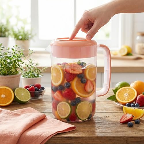 2 Pack 1 Gallon Plastic Pitcher with 3 Ways Lid, Large Gallon Water Ice Tea Pitcher with Handle Measurement for Party Outdoor, Freezer/Dishwasher Safe, BPA Free