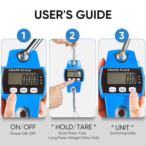 660lb Digital Hanging Scale with Cast Aluminum Case, Handheld 300Kg Mini Crane Scale with Hooks for Farm Hunting Fishing Outdoor (Blue) | 300KG Heavy Capacity, High Accuracy Weighing, kg/lb/N Unit Conversion, Suitable for Fishing, Farm, Hunting - color: B