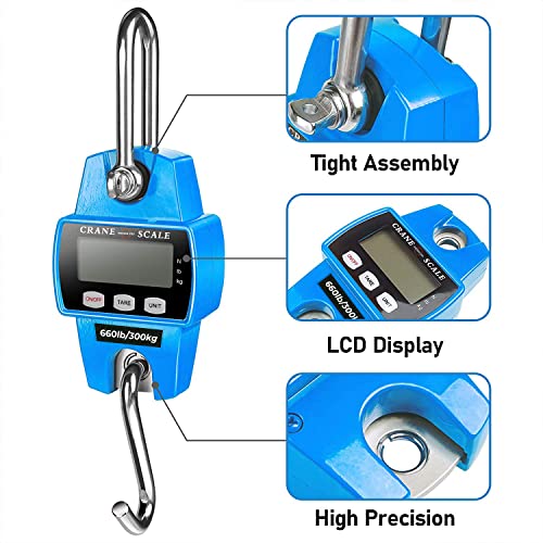 Digital Hanging Scale 660 LB 300 KG - Professional Heavy Duty Waterproof Fish Scale - Portable Durable Crane Scale for Luggage Weight Suitcase Hunting Farm Bike Bow Fish Weight Fishing Scale - color: Blue, size: Standard