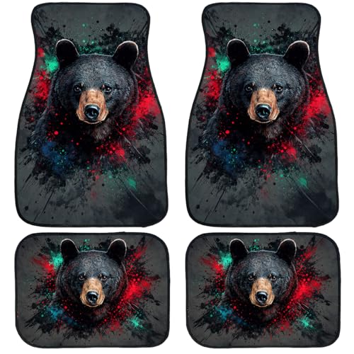 Bear Car Floor Mats Set of 4 Black Grunge Abstract Paint Splash Automotive Foot Mats Rugs Carpet for Car Non-Slip Auto Car Accessories Universal Fit for Car SUV Truck Van - color: Bear