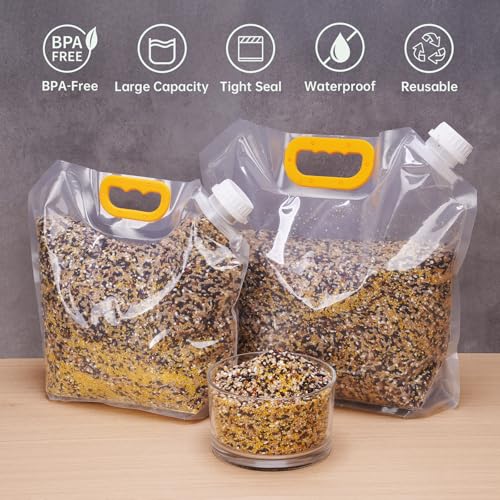 NiHome Bird Seed Storage Container, 3 Pack Airtight BPA Free, 10L/5L/2.5L | Portable Dispenser For Sunflower, Thistle, Nuts, Wild Bird Pet Food. Funnel, Handle & Spout For Indoor & Outdoor Use