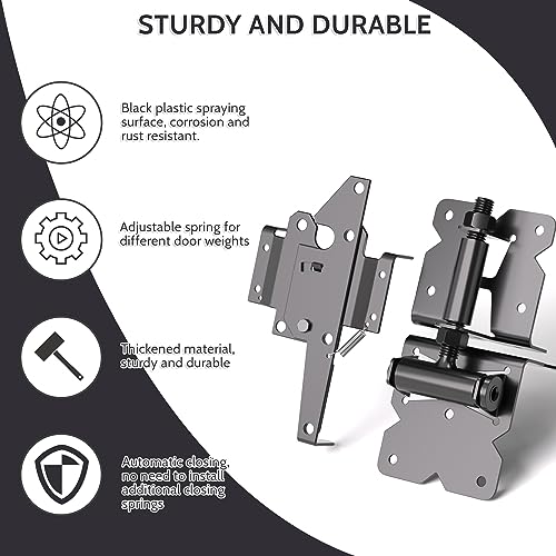 Vinyl Gate Kit Self-Closing Vinyl Fence Single Gate Hinge and Latch Hardware Kit - 2 Hinges and 1 Latch, Carbon Steel, Easy Installation