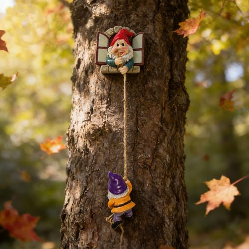 Gnome Statue of a Gnome Climbing a Rope with Glow-in-the-Dark Feature, Wall Decoration - color: Red