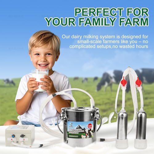 Upgrade 2-in-1 Goats and Cows Milking Machine, 1.85Gal/7L Food-Grade Stainless Steel Bucket with 5200mAh Built-in Rechargeable Battery, 4 Teat Cups, Cordless Pulsation Vaccum Electric Milking Machine - size: 7L