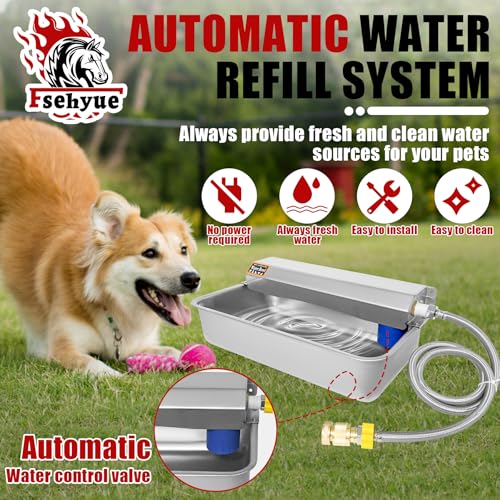 Automatic Dog Water Dispenser 2 Gal/7.57L Outdoor Dog Water Bowl Auto-Fill Water Feeder Stainless Steel Large Livestock Waterer Fit 3/4" GHT Faucet Wide Mouth Wall/Ground Mount - size: 2 Gal