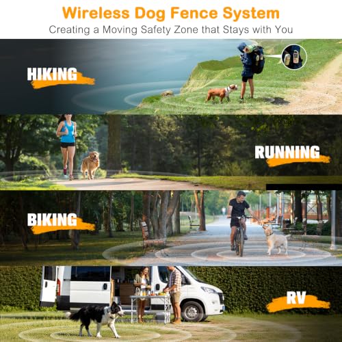 4-in-1 Wireless Dog Fence System for Medium Large Dogs, Remote Training | Invisible Electric Dog Fence for Stubborn Dogs, 3300FT Range, IPX7 Waterproof, Real-Time Display, Indoor & Outdoor Use, Khaki