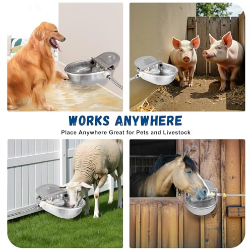 Automatic Water Dispenser for Dogs, 304 Steel Float Valve Pet Water Bowl | Self-Filling, Wall Mounted, 2.5L Capacity, Drain Plug for Easy Clean, for Large Dogs Chickens Horses, Yard Farm Outdoor Use