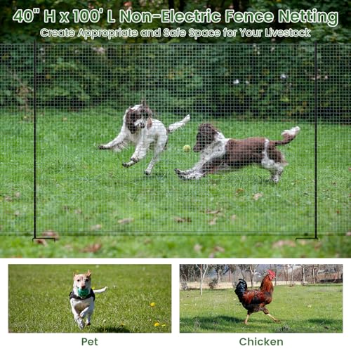 Non Electric Fence Netting, 40in x 100ft Movable Livestock Nets | Portable Chicken Mesh for Ducks, Goats, Sheep, Dog, Reusable Nylon Animal Barrier Fencing for Backyards, Farms Ranches - size: 40in x 100ft(Nylon)