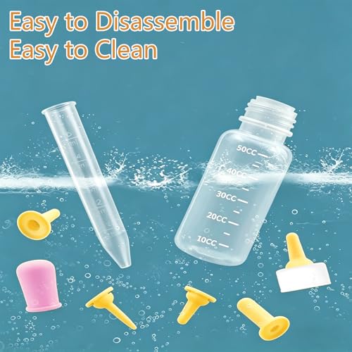 Pet Feeding Kit for Newborn Cats & Dogs | 50ml Milk Bottle + Dropper + 4 Replaceable Nipples | Kitten & Puppy Nursing Tools (50ml Milk Bottle Set(6 Piece))