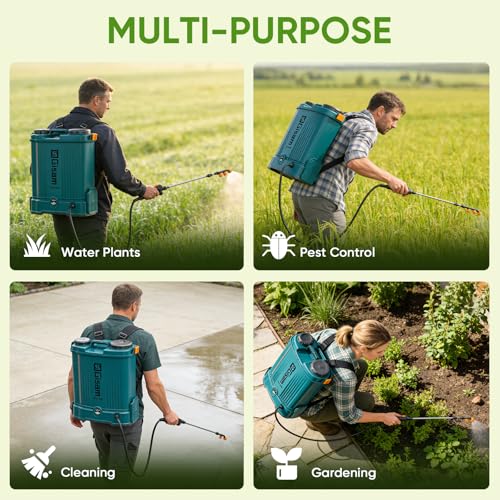 5.3 Gallon Battery Powered Backpack Sprayer,21V 2 Batteries Garden Sprayer | 120PSI Leak-Proof Electric Backpack Sprayer,2 Spray Wands, 5 Nozzles Powerful Weed Sprayer for Lawn,Garden,Yard,Pest Control
