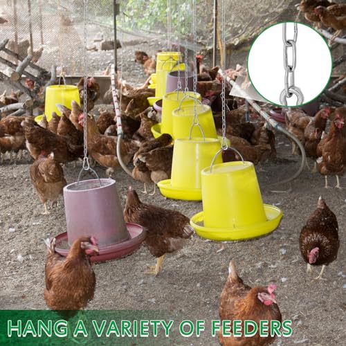 2 Set 5 Ft Hanging Chain Spring Hooks with 4 Signs for Chicken Coop Feeders | 304 Stainless Steel, Anti-Rust & Adjustable, Holds Up To 13 Lbs for Chicken Coop Feeders, Plant Hooks Indoor & Outdoor Use - size: 2 PCS 5 FT