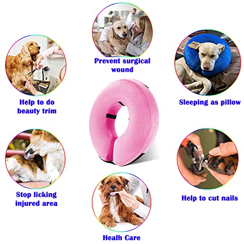 Inflatable Dog Cone Collar for After Surgery, Doggie Neck Blow up Donut Recovery ECollar, Soft Adjustable Dog Cone for Small Medium Large Dogs and Cats - color: Pink, size: X-Large (Neck: 18"-24")