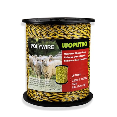 3280FT Electric Fence Polywire – 6 Stainless Steel Conductors, Portable Temporary Fencing for Horses, Goats, Dogs – UV Resistant, High Visibility for Livestock Containment - color: yellow and black, size: 3280 Ft