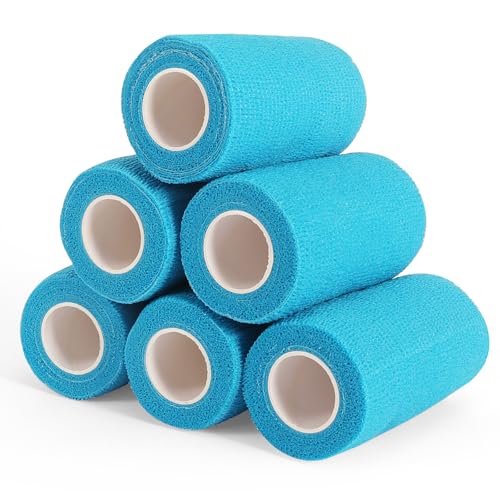 6 Rolls Elastic Self Adhesive Bandage Wrap 4 Inch, Breathable Non Woven Cohesive Bandage, Vet Wrap for Dogs, Ankle Sprains Swelling Tape, Sports Athletic Tape Blue - color: 4 Inch-6 Count Blue