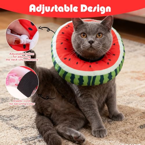 Cat Cone Collar Soft, Cat Recovery E Collar After Surgery to Stop Licking, Adjustable Waterproof Neck Elizabethan Pet Kitten Puppy Donut Pillow for Cats Wound Healing, Watermelon - color: Watermelon, size: Small(5-9.5in)