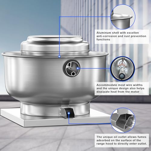 Restaurant Canopy Hood Grease Rated Exhaust Fan- Food Truck High-Speed Direct Drive Centrifugal Upblast Exhaust Fan 0.25HP 110 Volt Single Phase Motor 1500-1700 CFM - size: 0.25HP