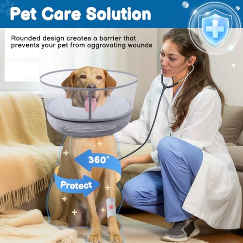 2-in-1 Inflatable Dog Donut Collar for Medium Dogs After Surgery | Soft Recovery Cone Collar, Rigid & Higher Shield for Pets, Stop Licking Wounds, Patented Protective Donut Cone Grey - color: Grey, size: M