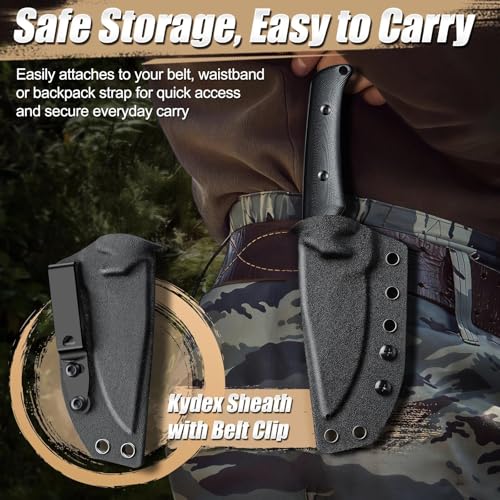Purple Dragon Fixed Blade Knife - Full Tang Hunting Knife Black | Kydex Sheath, Forged from a Single Piece of D2 Steel, G10 Handle, Gift Box - size: 3.3 inch