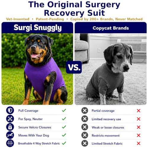 Surgi Snuggly Dog Surgery Recovery Suit, Cone Alternative, Spay/Neuter 2XLS | Dog Recovery Suit for Dogs — Veterinarian-Invented Surgical Suit & Recovery Onesie with Easy Bathroom Access After Surgery - color: Perfect Plum, size: 2 Extra Large Small(L-28"
