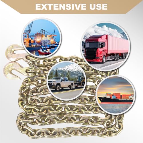 AAIN G80 Transport Chain, 3/8Inch*20 Ft Binder Chain with G70 Grabs 2 Pack | Heavy Duty Trailer Logging Binder Chain | 7,100 lbs WLL | for Transporting Towing Truck Tie Down Binding Equipment - size: 3/8 Inch - 20 FT, style: 2 Pack