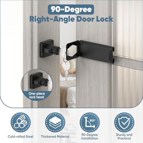 90 Degree Barn Door Locks with Key, Sliding Hasp Latch- Black | 3.3 Inch Thickened Heavy Duty Latch for Home Security, Inward Opening/Closet/Shed/Barn Door, Cabinet - color: Black, size: 3.3In with Key-1PC