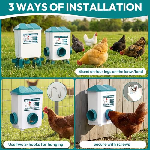 INNOLAND Chicken Feeder and Waterer Set - 3 Gallon/26.5 Pounds | Automatic Chicken Waterer, 4 Cups & 4 Feeder Ports, No Waste Poultry Feeders & Waterers, Chicken Coop Accessories for Poultry