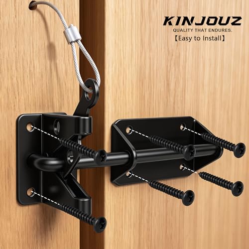 Heavy Duty Gate Latch for Wooden Fence with Cable Pull | Automatic Self Locking Gravity, Door Latch for Wood/Metal Gate, 7-1/2" Gate Hardware for Pool & Dog Door, Shed Garden, Black