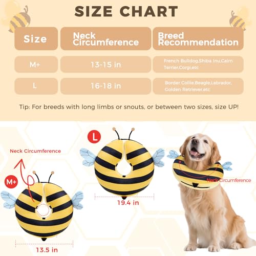 PAWCHIE Inflatable Dog Cone Collar Alternative, Soft Dog Cone for Medium to Large Dogs After Surgery, Adjustable Neck Recovery E-Collars Donut Collar with Cute Bee Shape, Yellow L - color: Yellow, size: L(Neck:16"-18")